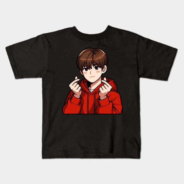 Cool Guy Korean Finger Hearts Kpop Kids T-Shirt by Plushism